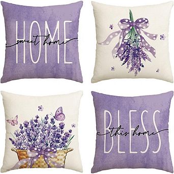 Lavender Floral Throw Pillow Covers Set of 4 Spring Decorative Cushion Cases