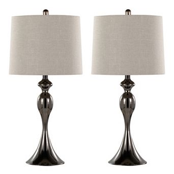 Loheer Contemporary Metal Table Lamp Set with Linen Shade
