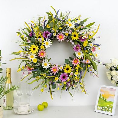 Spring Wildflower Daisy Lavender Wreath