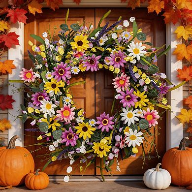Spring Wildflower Daisy Lavender Wreath