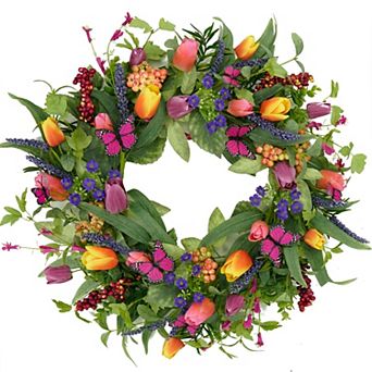 Tulip Tassel Eucalyptus Butterfly Wreath