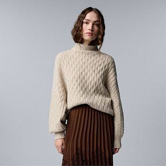 Petite Simply Vera Vera Wang Cable Mockneck Sweater