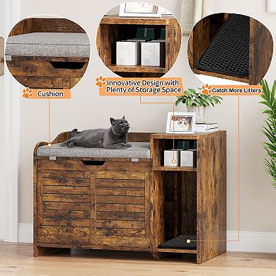 Hidden Litter Box Enclosure Decorative Wooden Pet Washroom Cabinet