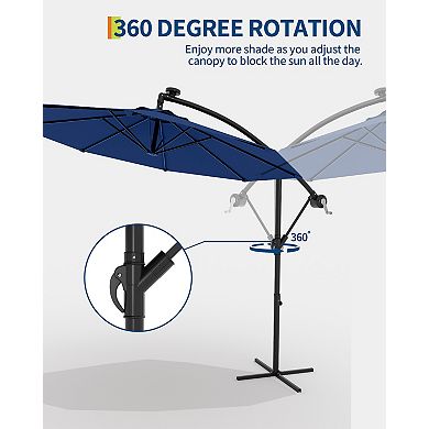 10FT Cantilever Patio Umbrella with 360-Degree Rotation, Offset Hanging Outdoor Shade Canopy