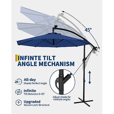 10FT Cantilever Patio Umbrella with 360-Degree Rotation, Offset Hanging Outdoor Shade Canopy