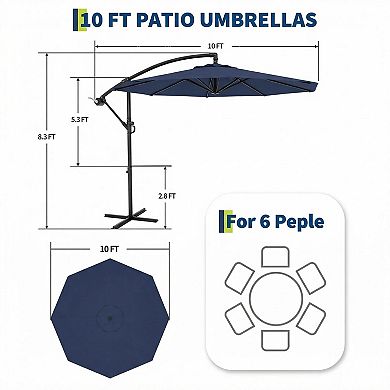 10FT Cantilever Patio Umbrella with 360-Degree Rotation, Offset Hanging Outdoor Shade Canopy