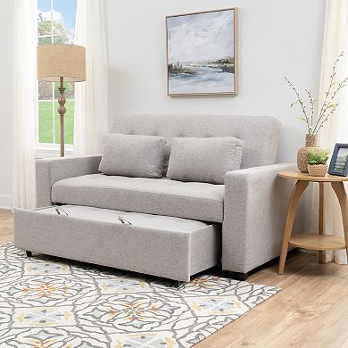 Linon Pull Out Sofa Bed with Storage & Two Cushions