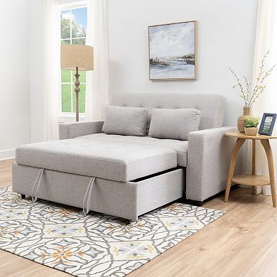 Linon Pull Out Sofa Bed with Storage & Two Cushions