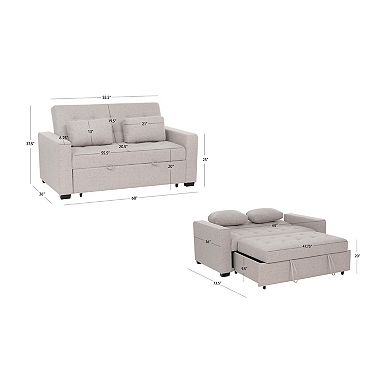 Linon Pull Out Sofa Bed with Storage & Two Cushions