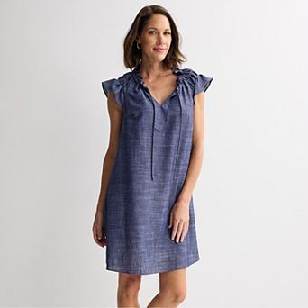 Women's Robbie Bee Flutter Sleeve Chambray Mini Dress
