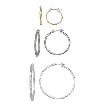Nine West 3-Pair Textured Hoop Earring Set