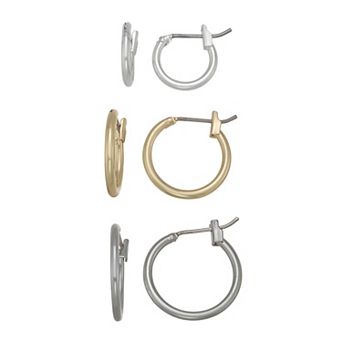 Nine West 3-Pair Polished Tube Hoop Earring Set
