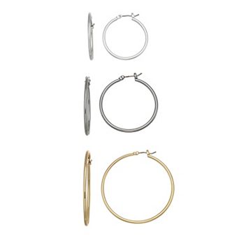 Nine West 3-Pair Slim Tube Hoop Earrings Set