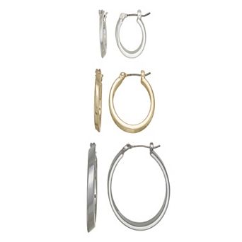 Nine West 3-Pair Tri-Tone Elegant Hoop Earring Set