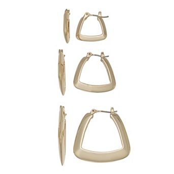 Nine West 3-Pair Gold-Tone Angular Hoop Earring Set