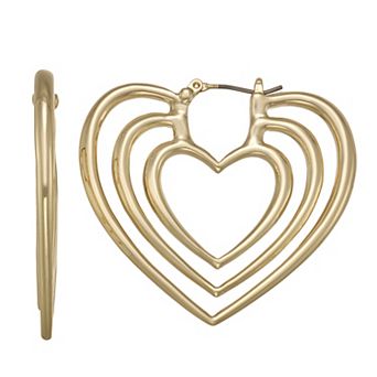 Nine West Gold-Tone Concentric Hearts Hoop Earrings