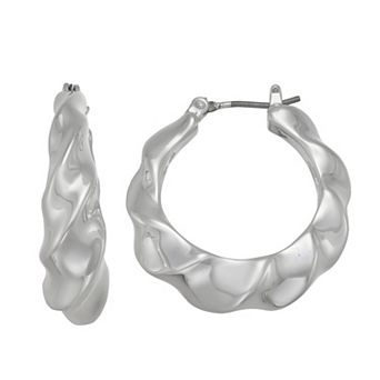 Nine West Silver Tone Textured Twist Hoop Earrings