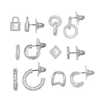 Nine West 6-Pair Silver-Tone Rings Stud & Hoops Earring Set