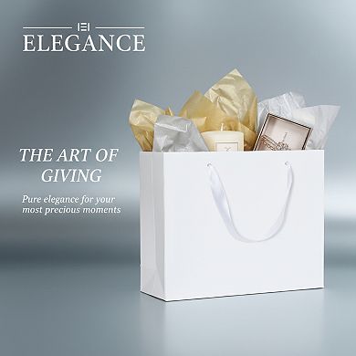 12 White Medium Gift Bags with Ribbon Handles, Includes Tissue for Parties, Wedding Holiday Gifting