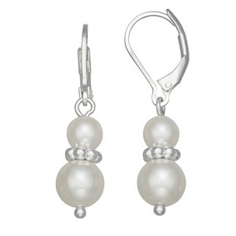 You're Invited Silver Tone Simulated Pearl Double Drop Earrings