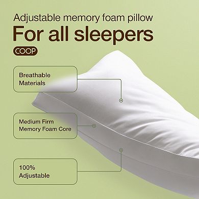 COOP Sleep Down Alternative Fill & Memory Foam Core Adjustable Premier Pillow