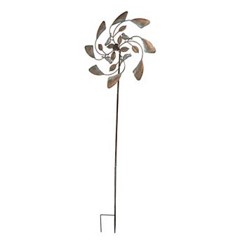 Two Tone Copper and Silver Kinetic Wind Spinner Garden Stake Bird or Dragonfly