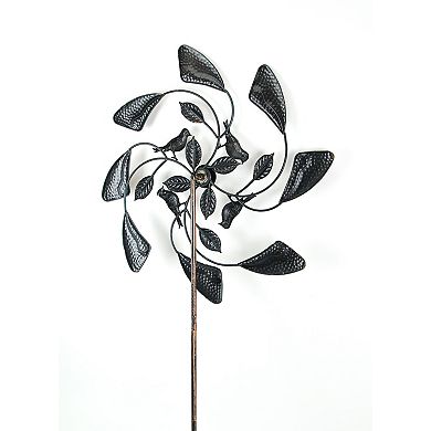 Two Tone Copper and Silver Kinetic Wind Spinner Garden Stake Bird or Dragonfly