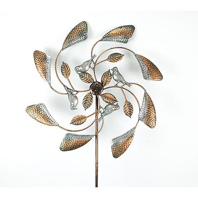 Two Tone Copper and Silver Kinetic Wind Spinner Garden Stake Bird or Dragonfly