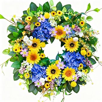 Sunflower Blue Hydrangea Spring Wreath