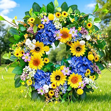 Sunflower Blue Hydrangea Spring Wreath