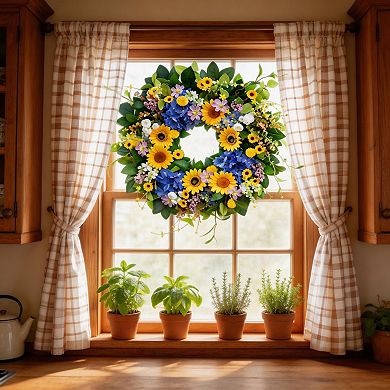 Sunflower Blue Hydrangea Spring Wreath