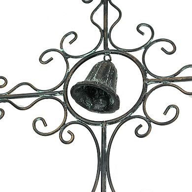 Set of 2 Bronze Finished Scroll Design Metal Garden Stakes With Wind Bells