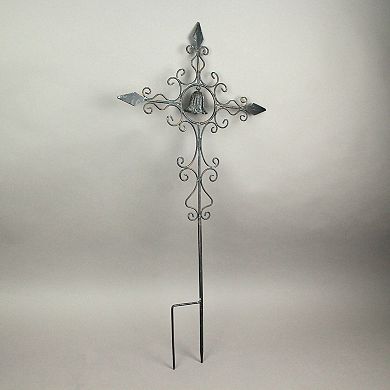 Set of 2 Bronze Finished Scroll Design Metal Garden Stakes With Wind Bells