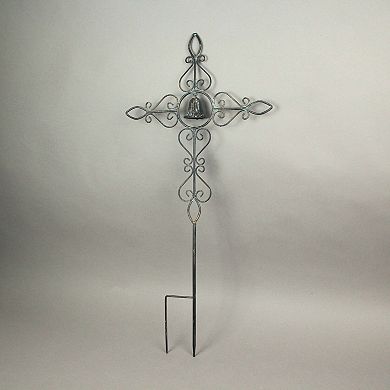 Set of 2 Bronze Finished Scroll Design Metal Garden Stakes With Wind Bells