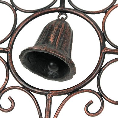 Set of 2 Aged Copper Finished Scroll Design Metal Garden Stakes With Wind Bells