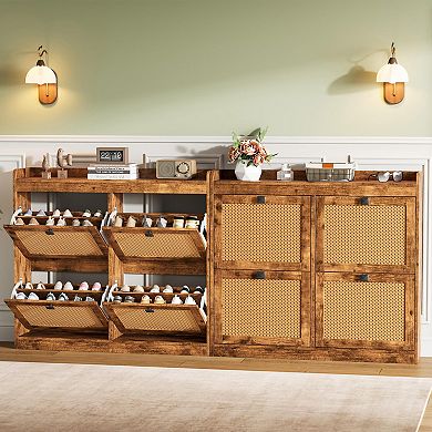 2 PCS Shoe Storage Cabinet with 4 Flip Drawers