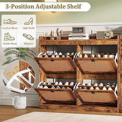 2 PCS Shoe Storage Cabinet with 4 Flip Drawers