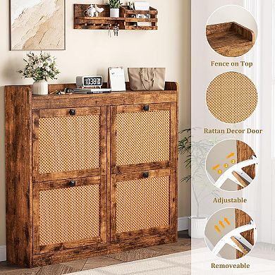 2 PCS Shoe Storage Cabinet with 4 Flip Drawers