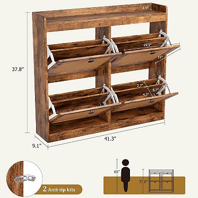 2 PCS Shoe Storage Cabinet with 4 Flip Drawers