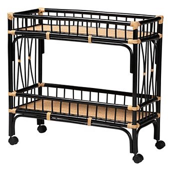 bali & pari Dalinda Natural Rattan Rolling Kitchen Cart