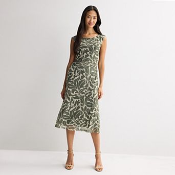 Women's Connected Apparel Mesh Cap Sleeve Side Rouched Dress