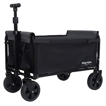 WOW PIONEER Convertible Folding Camping Wagon Cart with Bench Seat and Storage Compartment