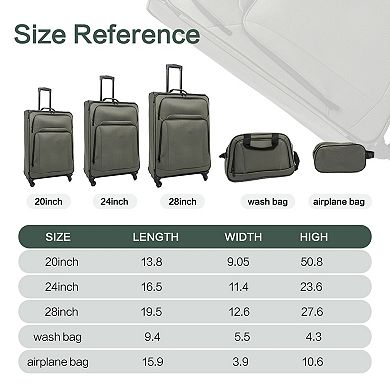 WOW PIONEER Softshell Expandable 5 Piece Luggage Set with Duffel Bag Lightweight Travel Suitcases