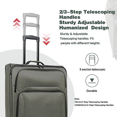 WOW PIONEER Softshell Expandable 5 Piece Luggage Set with Duffel Bag Lightweight Travel Suitcases