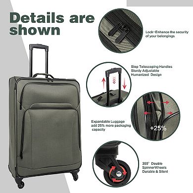 WOW PIONEER Softshell Expandable 5 Piece Luggage Set with Duffel Bag Lightweight Travel Suitcases