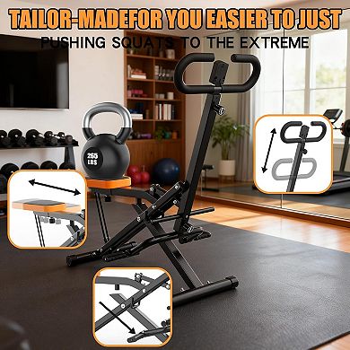 WOW PIONEER Foldable Squat Machine with Resistance Bands for Home Gym Fitness
