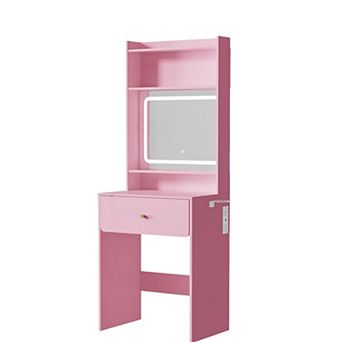 Makeup Vanity Desk Set, Vanity Table 3-Light Mirror + Charging Station for Small Space Bedroom