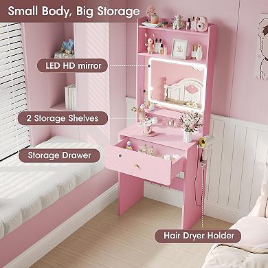 Makeup Vanity Desk Set, Vanity Table 3-Light Mirror + Charging Station for Small Space Bedroom