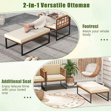 Clihome Patio Acacia Wood Armchair with Long Ottoman & Cushions