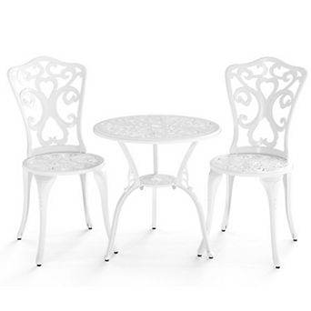 Clihome 3 pc All-Weather Cast Aluminum Bistro Set with Umbrella Hole